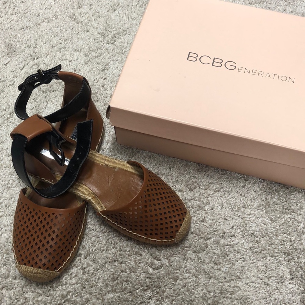 BCBGeneration multi color ankle strap espadrille flat